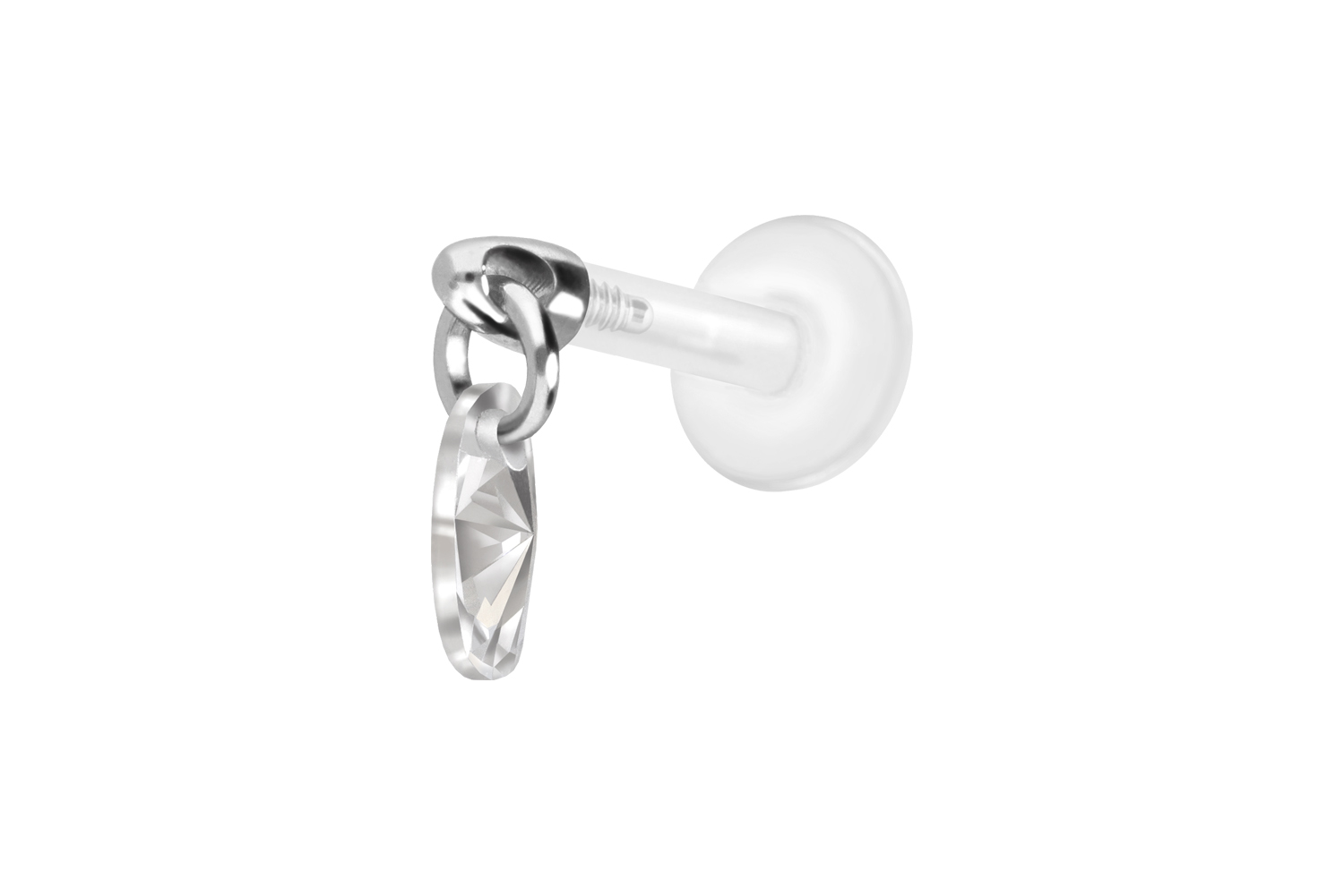 PTFE Labret Piercing mit Innengewinde + Titan-Aufsatz KRISTALLOVAL